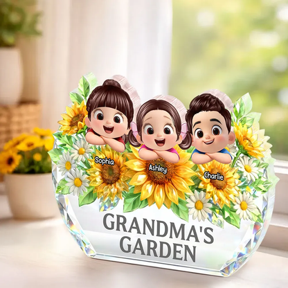 Personalized Shaped Acrylic Block Plaque Grandma's Garden Sunflower Decor - Unique Gift for Grandma, Sweet Keepsake