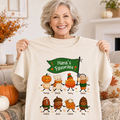 Classic Tee with Cute Pumpkin, Ghost & Leaf Holding Hands, Personalized Creative Gift for Grandma