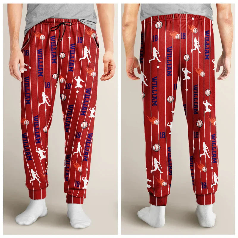 Personalized Printed Lounge Pants With Baseball Art, Creative Gift for Sports Lovers at Home