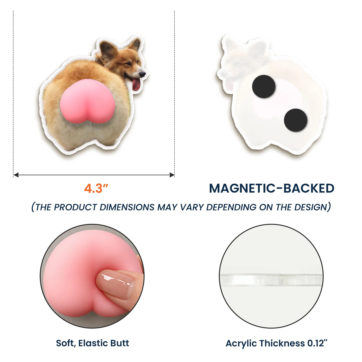 Personalized Silicone Butt Acrylic Magnet with Cat & Dog Design, Creative Gift for Pet Owners