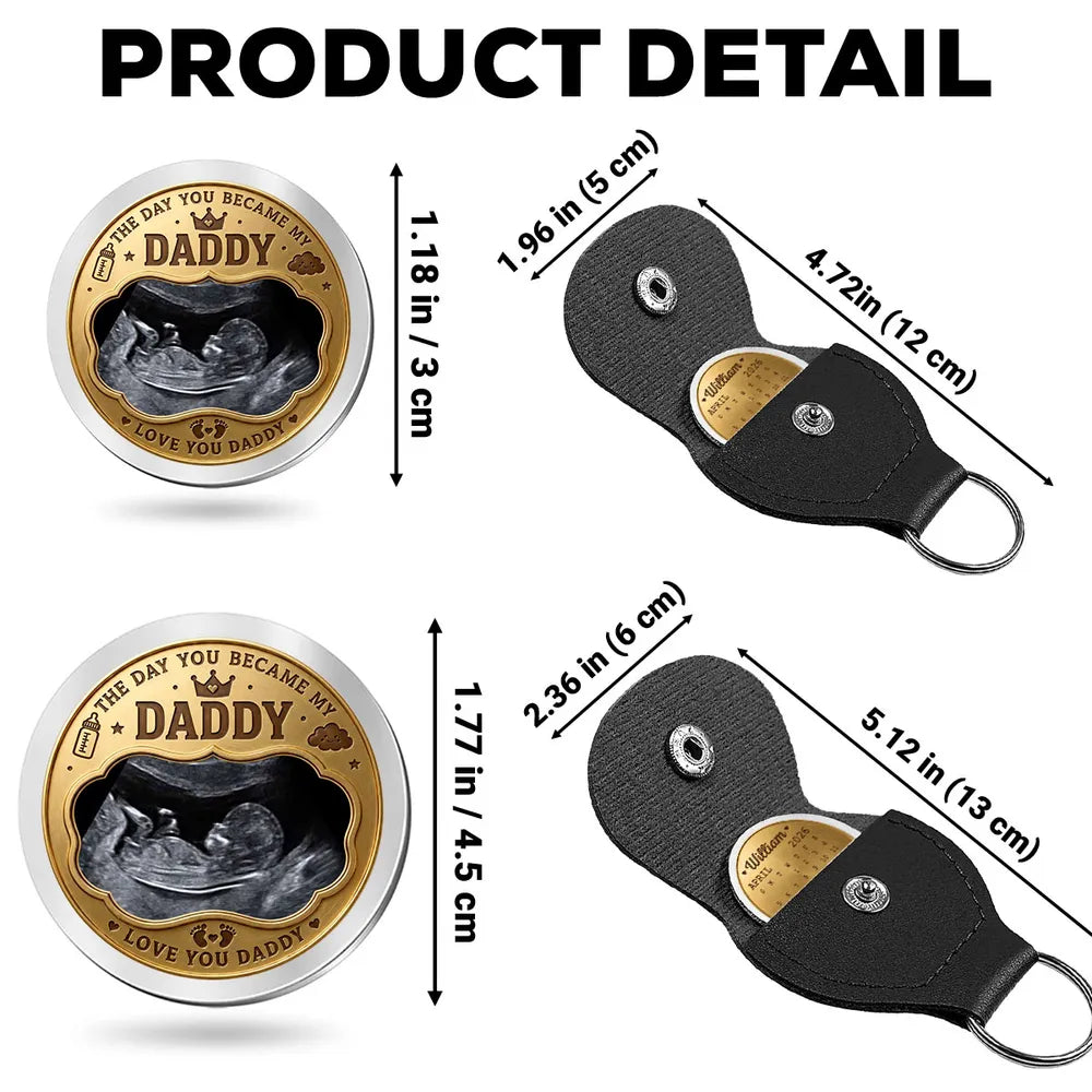 Custom Pocket Hug Love Token, Heartwarming Daddy Keepsake with Baby Ultrasound, Creative Gift for Dad