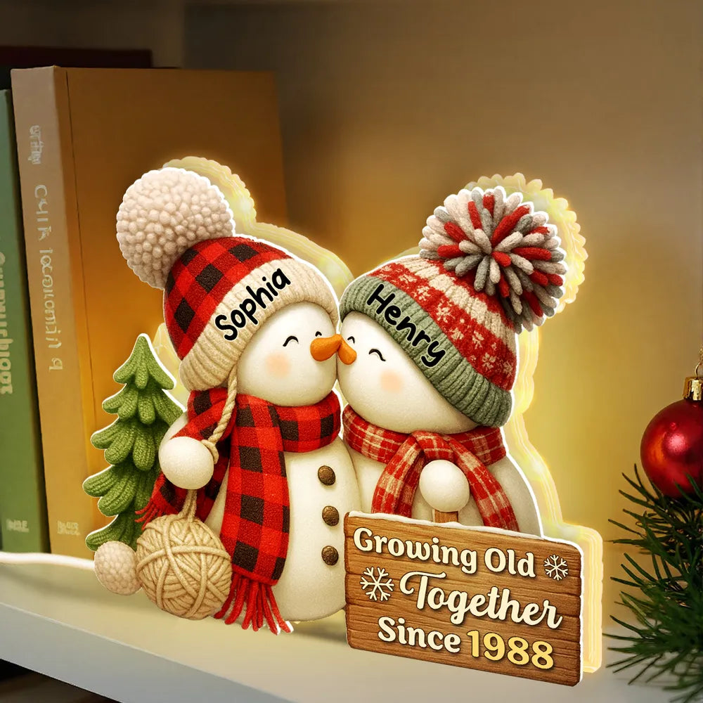 Snowman Couple Acrylic Light Box - Romantic Winter Gift Plaque
