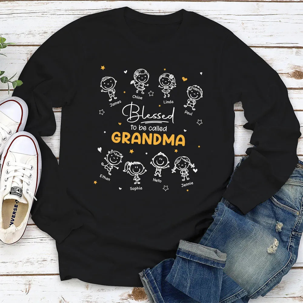 Personalized Grandma Classic Tee with Doodle Grandkids, Unique Gift for Nana, Blessed Family Shirt