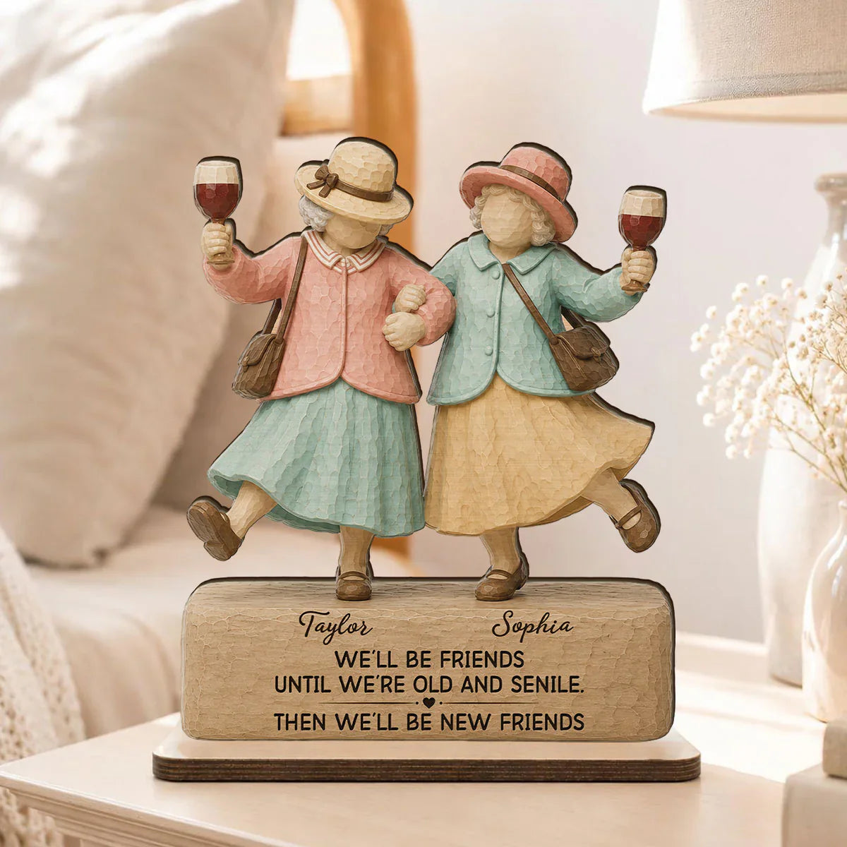 2-Layer Wooden Plaque for Friend, Personalized Old Friends Quote, Heartwarming Unique Creative Gift for Her