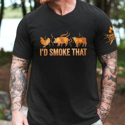Personalized Dual Print Classic Tee, Funny I'd Smoke That BBQ Graphic for Backyard Grilling, Unique Gift for Grill Lovers