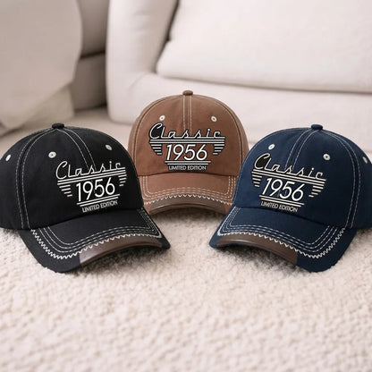 Personalized Leather Brim Cotton Cap, Black Vintage Classic Style, Unique Gift for Dad