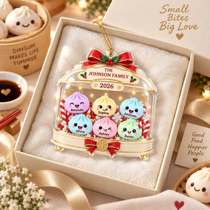 Personalized Acrylic Ornament, Cute Dumpling Family Snow Globe for Christmas Tree Decor, Unique Gift for Families