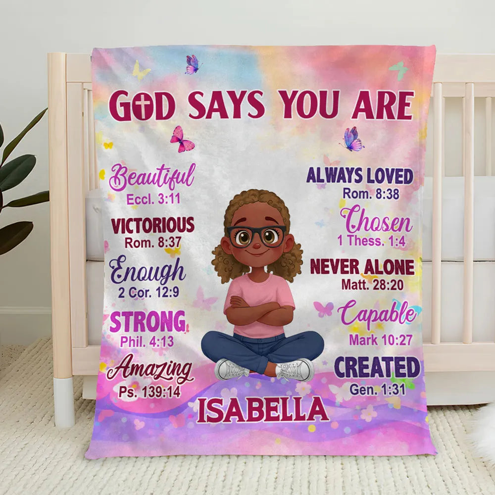 Personalized Fleece Blanket With Faith Quote for Kids, Pastel Butterfly Design, Unique Christian Gift That Reminds Them They're Loved