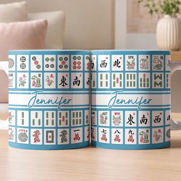 Personalized Two-Tone Mug with Colorful Mahjong Tiles, Creative Gift for Friends and Game Night Hosts