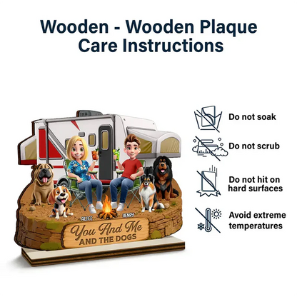 You And Me And The Dogs 2-Layer Wooden Plaque, Custom RV Campfire Scene, Creative Gift for Couples