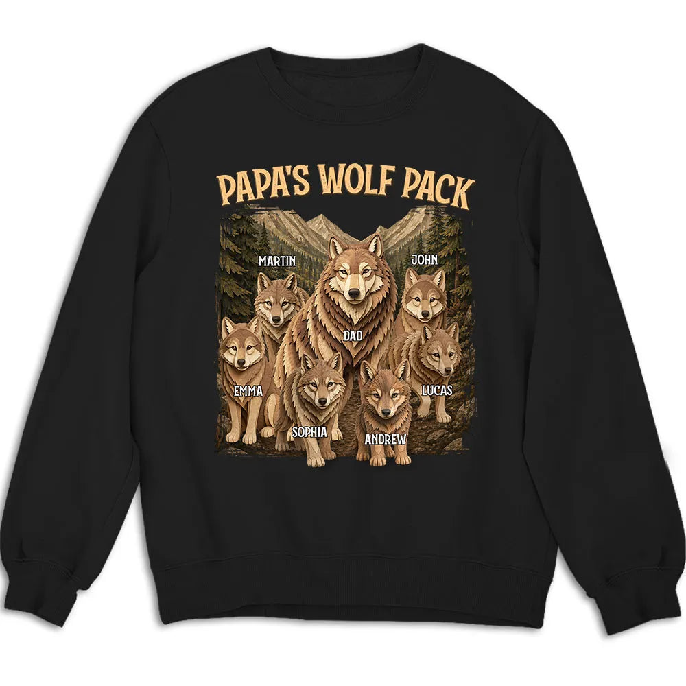 Papa's Wolf Pack Classic Tee, Custom Family Wolf Design, Heartwarming Gift for Outdoorsy Dad