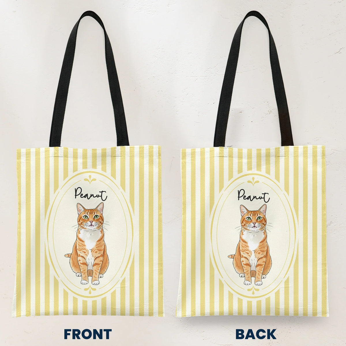 Personalized Pet Portrait Twill Tote Bag, Watercolor Dog & Cat Mom Creative Gift, Pastel Gingham Carryall