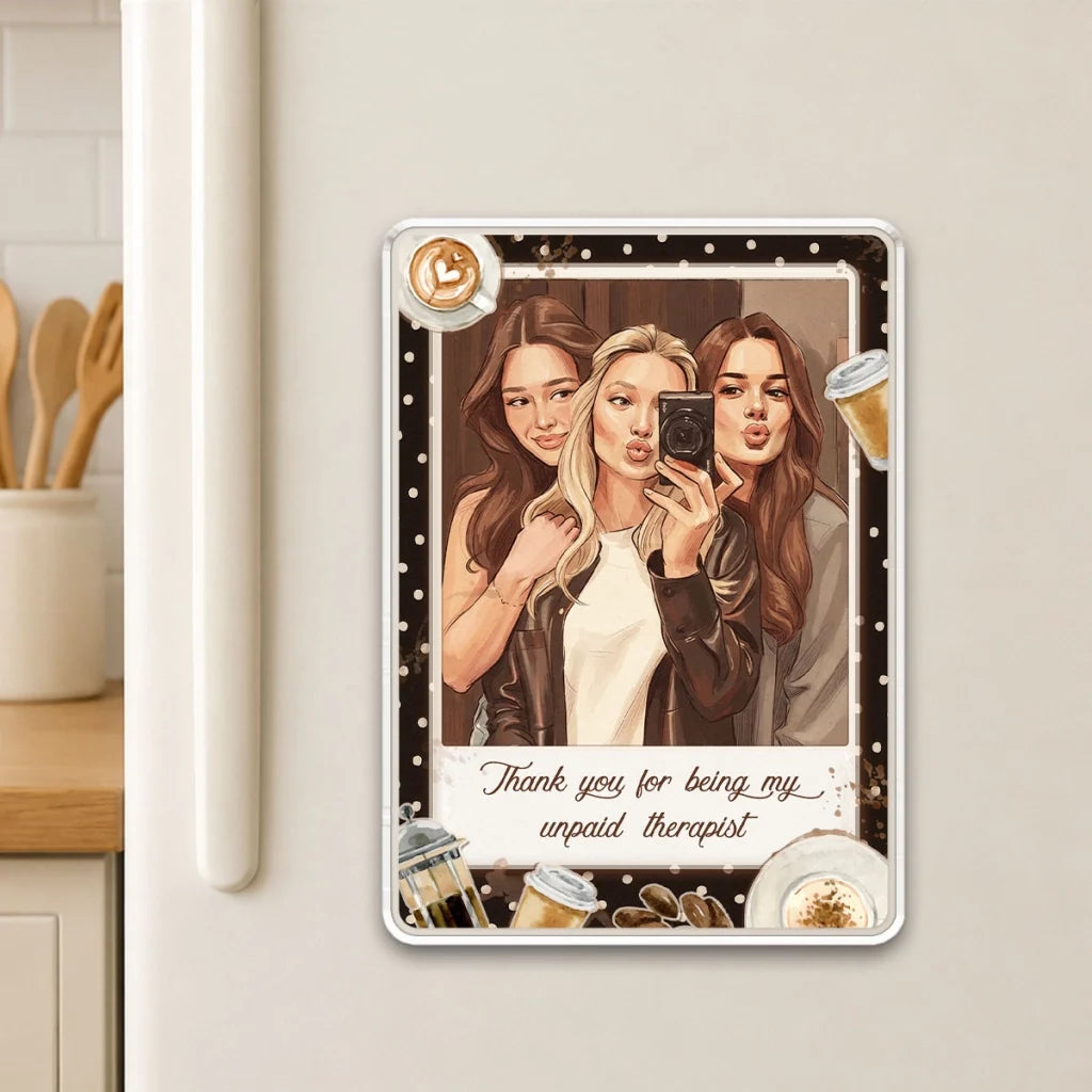 Friends Forever Personalized Acrylic Fridge Magnet, Laughing at a Cafe, Creative Gift for Best Friend