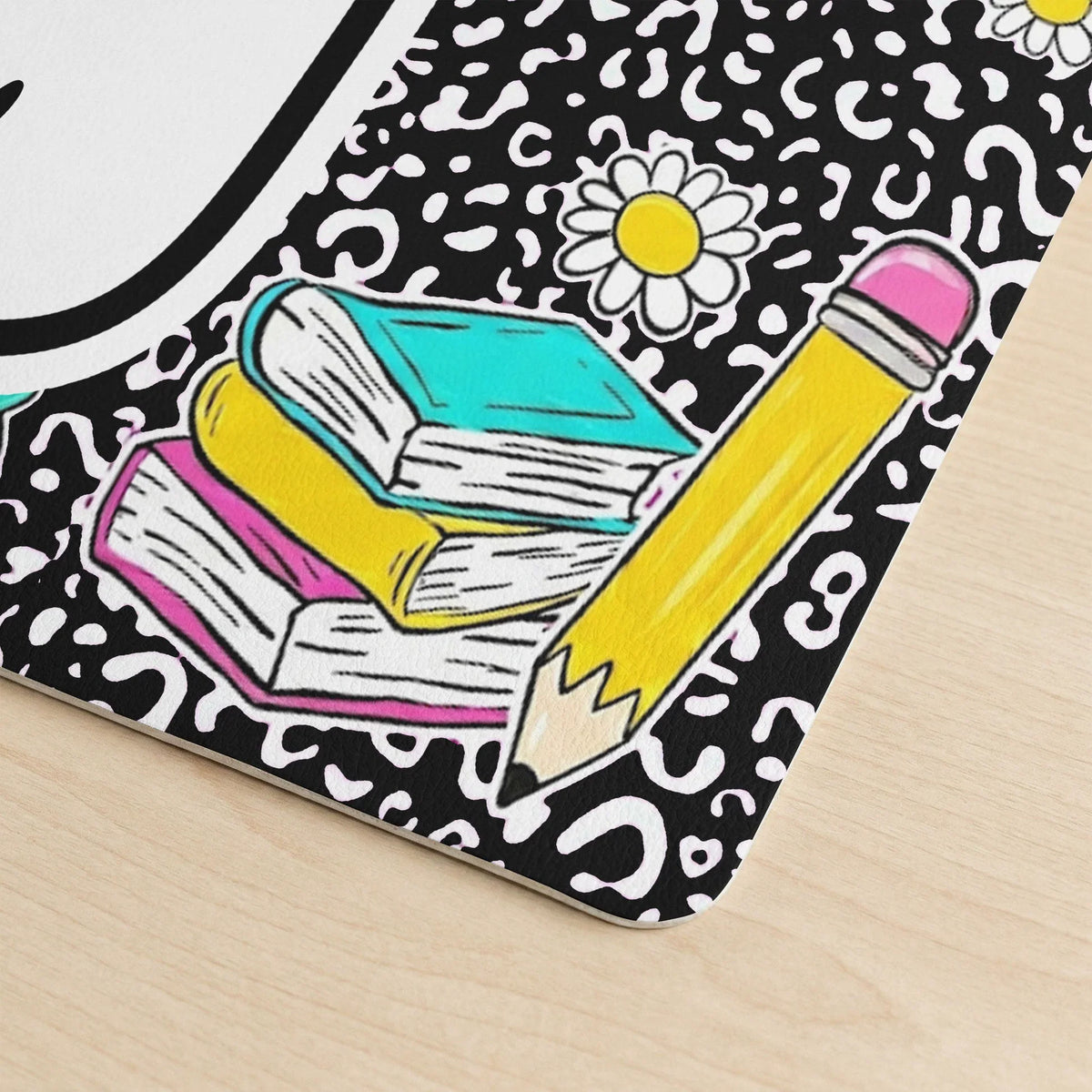 Personalized Leather Desk Mat with Pencil & Daisy Design, Unique Creative Teacher Gift for Classroom Desk