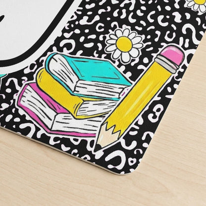 Personalized Leather Desk Mat with Pencil & Daisy Design, Unique Creative Teacher Gift for Classroom Desk