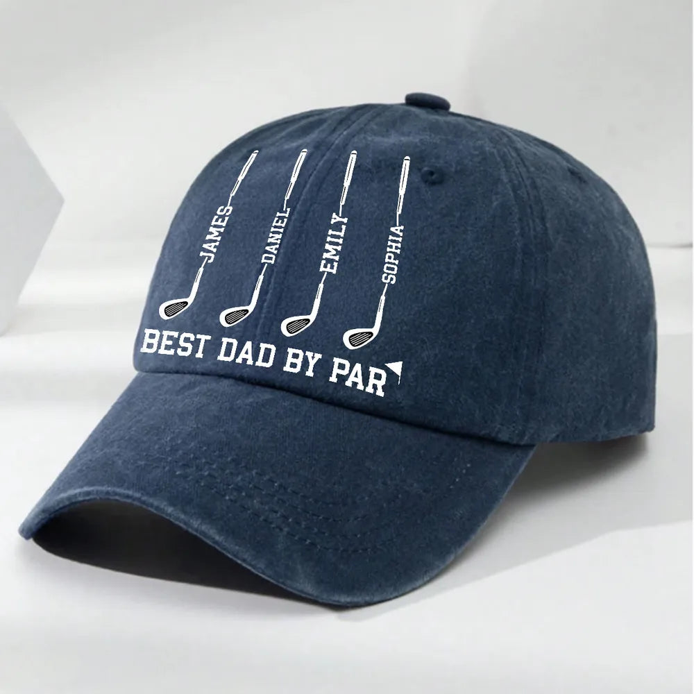 Washed Denim Baseball Cap, Best Dad By Par Golf Clubs, Creative Gift for Dad's Everyday Wear