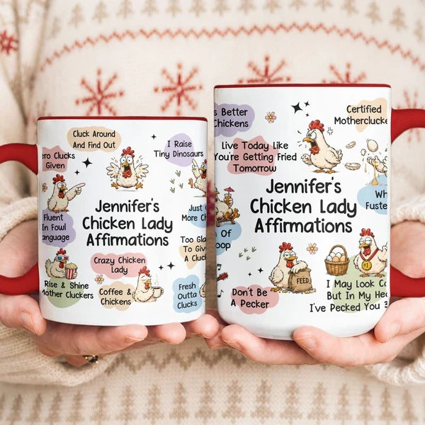 Chicken Lady Affirmation Two-Tone Mug, Personalized Farm Humor and Cute Chickens, Creative Gift for Her