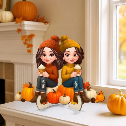 Wooden Plaque with Autumn Pumpkin Best Friends Design, Cozy Home Décor, Perfect Gift for Friendship