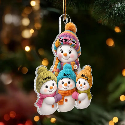 Christmas Snowman Family Ornament with Knit Accents, Perfect Gift