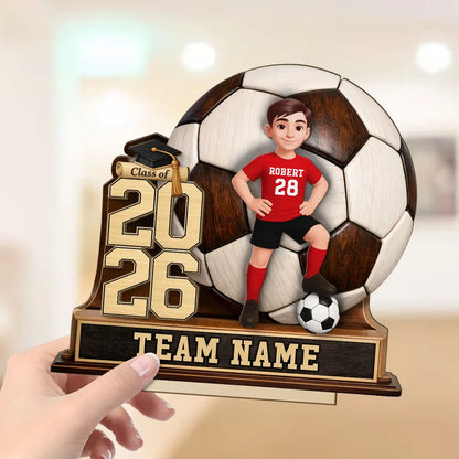 Personalized Soccer Graduation 2-Layer Wooden Plaque for Son or Daughter, Field-Ready Keepsake, Unique Gift