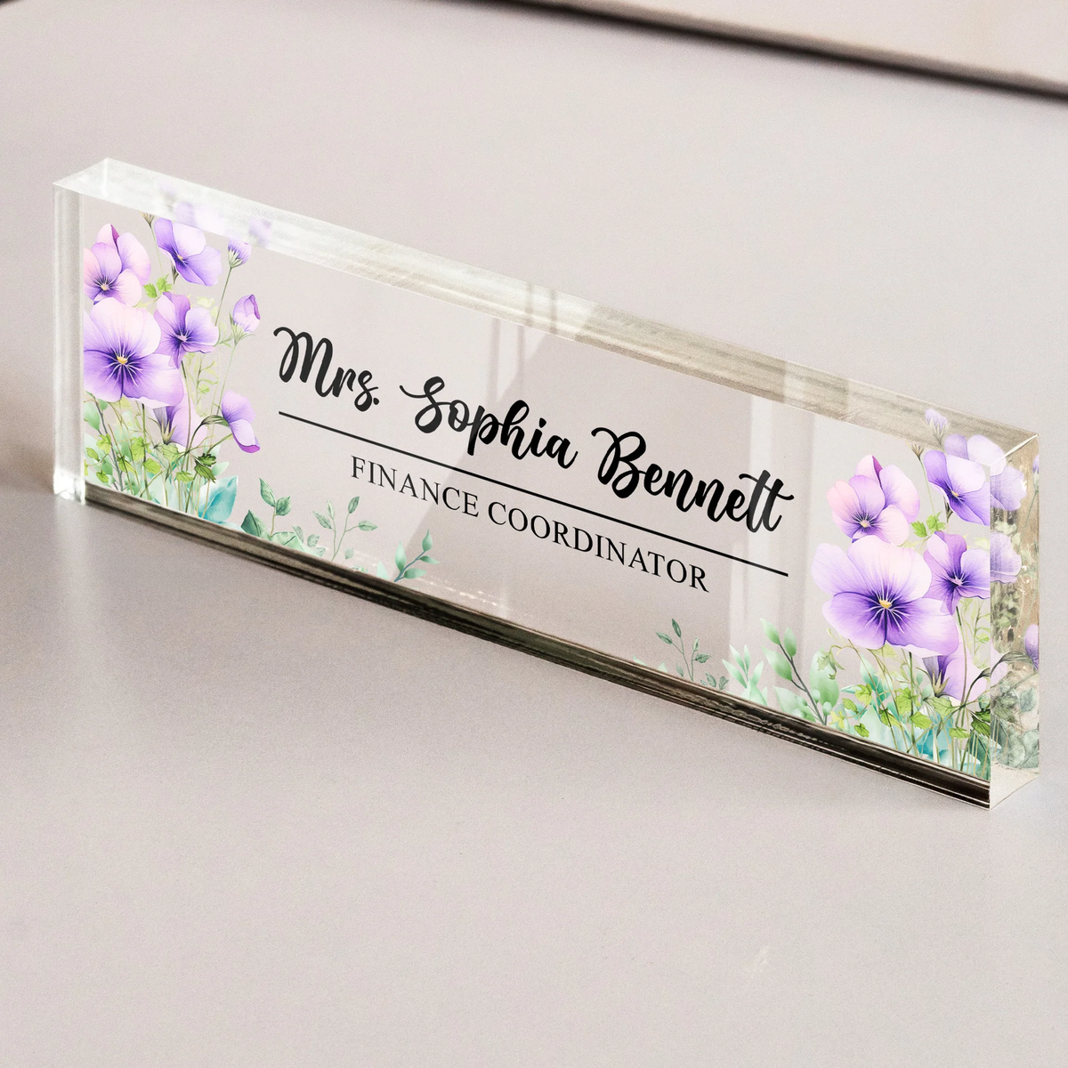 Personalized Rectangle Acrylic Block Plaque With Birth Flower Style Desk Decor, Unique Thank You Gift For Teacher Or Coworker