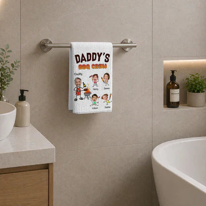 Custom Kitchen Towel for Dad, Heartwarming BBQ Crew Design, Fun Grill Gift for the Family Cook