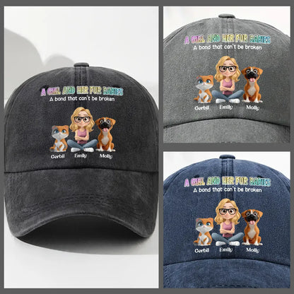 Denim Baseball Cap, Vintage Washed, Custom Pet Graphic, Casual Sun Shield, Unique Gift for Dog & Cat Moms