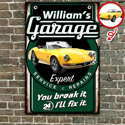 Personalized Rectangular Iron Sign, You Break It, I'll Fix It Garage Art, Creative Gift for Auto Enthusiasts