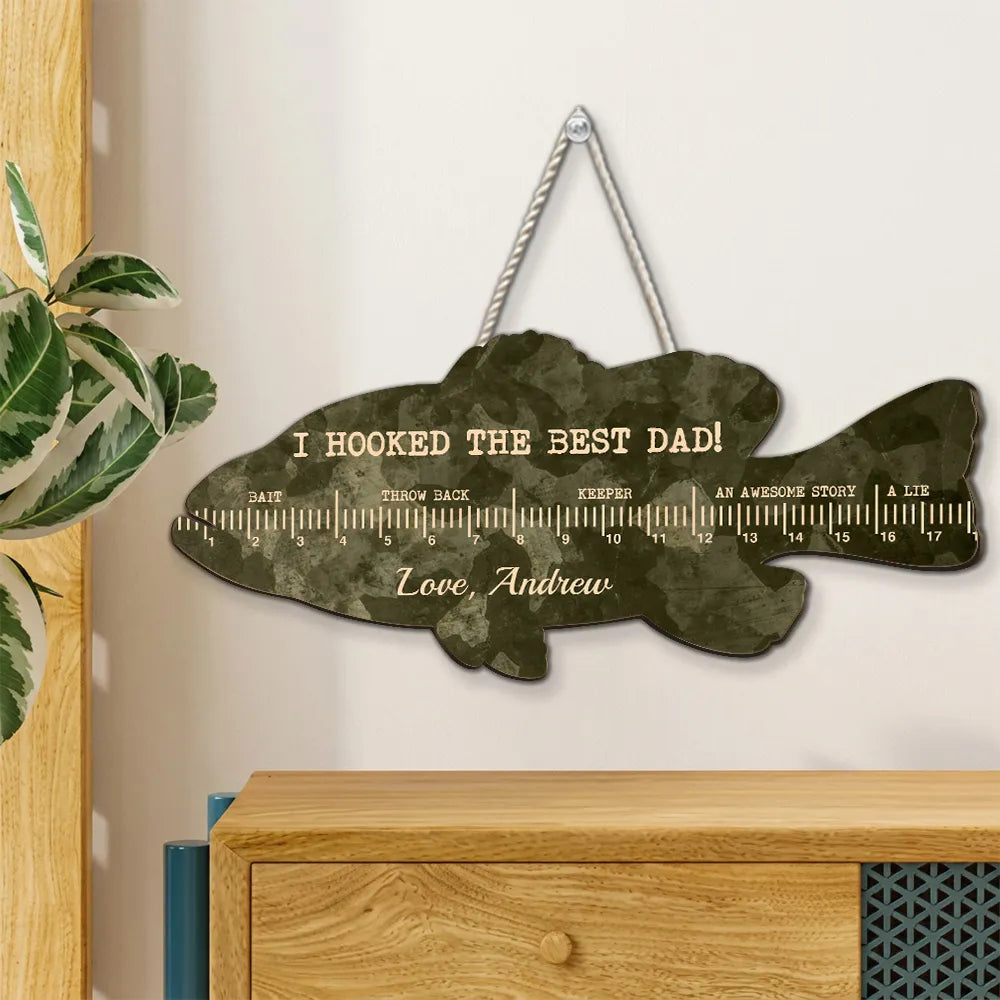 Personalized Fish Ruler Wooden Sign, Custom Fishing Decor for Dad, Unique Creative Gift