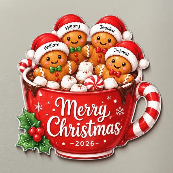 Personalized Acrylic Fridge Magnet, Colorful Gingerbread Family Christmas Decor, Unique Gift for Family