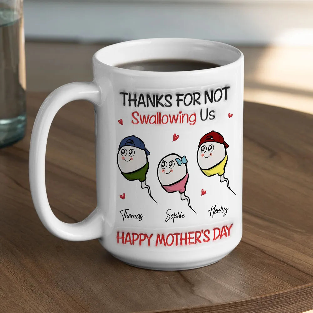 White Ceramic Mug Personalized for Mom, Funny Cute Family Cartoon with Hearts, Creative Mother's Day Coffee Gift