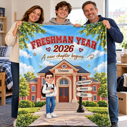 Personalized Fleece Blanket, Student Holding Books on a Sunny Campus, Unique College Gift