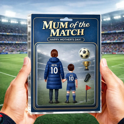 Personalized Rectangle Acrylic Block Plaque Mum of the Match Soccer Mom and Kid Holding Hands Stadium Scene Unique Mother's Day Gift