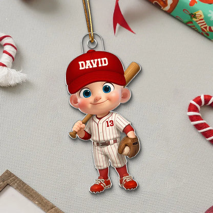 Baseball Acrylic Ornament with Cute Character Design, Customizable Holiday Tree Decoration, Perfect Gift for Kids and Families