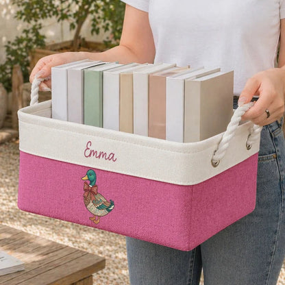 Personalized Cotton Linen Rope Basket, Sweet Animal Nursery Organizer, Creative Keepsake Gift for New Parents