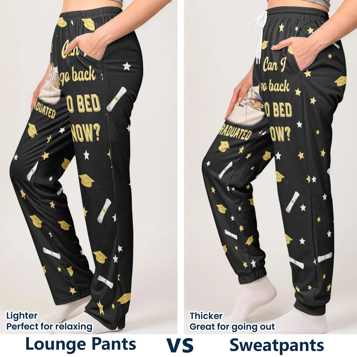 Personalized Sweatpants Graduation Gift Can I Go Back To Bed Now? Funny Custom Lounge Pants For Any Grad