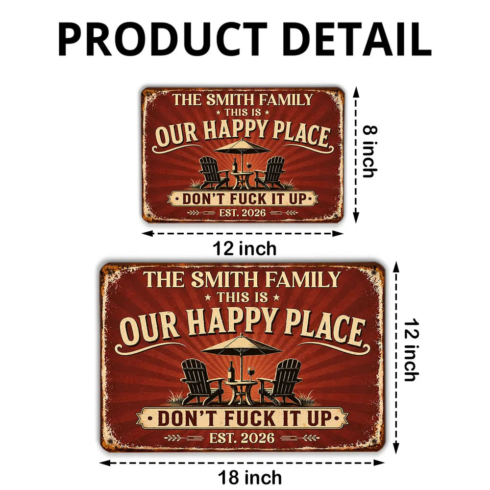 Custom Happy Place Rectangular Iron Sign, Personalized Backyard Decor, Unique Gift for Family