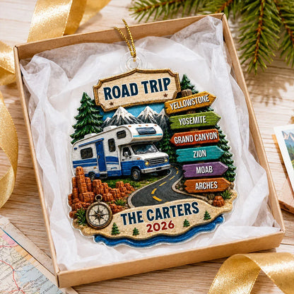 Personalized Acrylic Ornament, Scenic RV Road Trip Keepsake, Creative Christmas Gift for Travelers and Family
