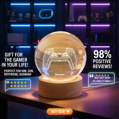 Personalized Crystal Ball LED Night Light – Boy Man Hobby Illusion Art Truck Night Light Desk Decor Unique Creative Gift