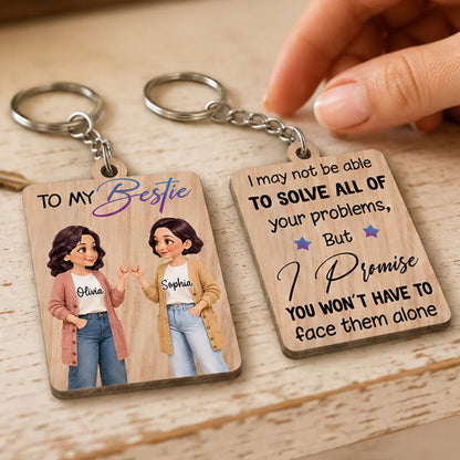 Personalized Wooden Keychain, Pinky Promise Bestie Illustration, Unique Creative Gift for Best Friend