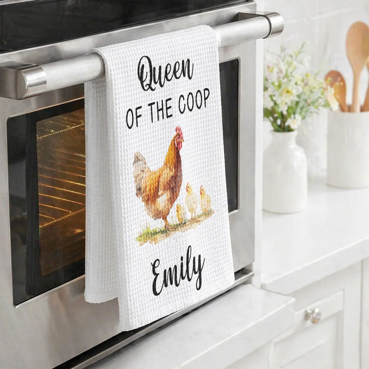Personalized Funny Chicken Kitchen Towel, Watercolor Farmhouse Decor, Creative Gift for Home Cooks