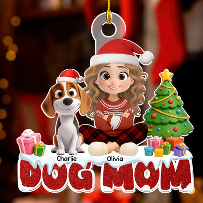 Christmas Acrylic Ornament with Dog and Owner, Special Gift for Dog Mom