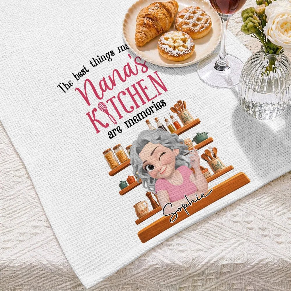 Custom Kitchen Towel With Nana's Kitchen Quote, Heartwarming Unique Gift For Grandma