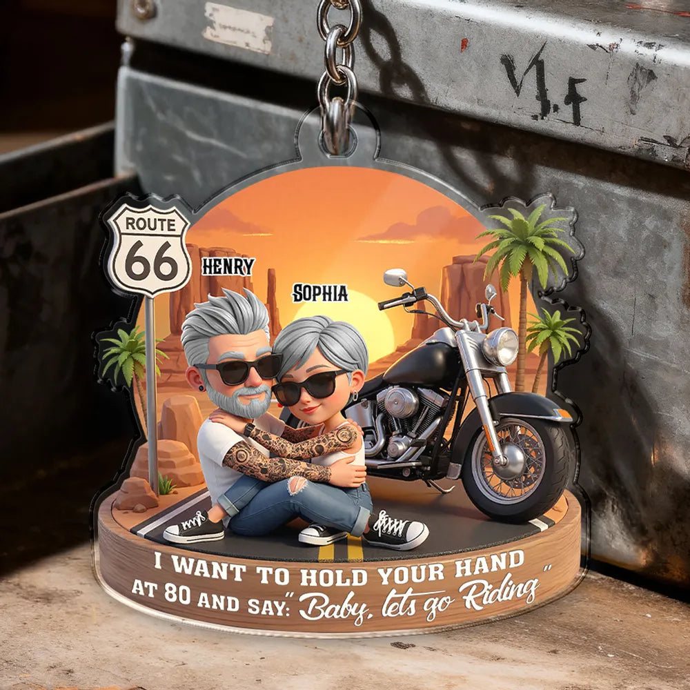 Acrylic Keychain, Baby Let's Go Riding Biker Couple, Creative Gift for a Partner