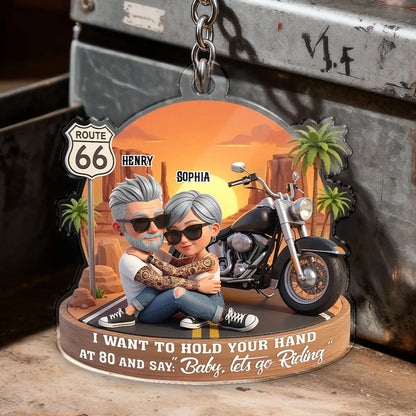 Acrylic Keychain, Baby Let's Go Riding Biker Couple, Creative Gift for a Partner
