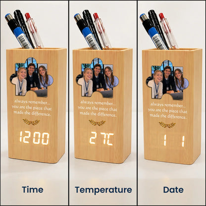 Wooden Pen Holder Clock, Always Remember Photo Design, Creative Gift for Teacher or Coworker