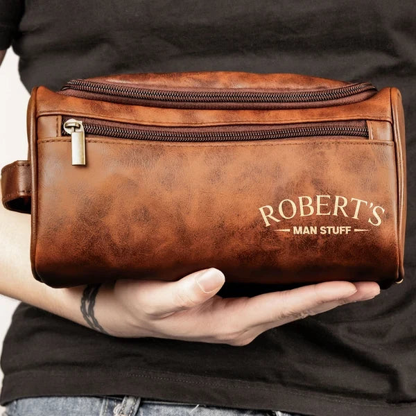 Personalized Leather Toiletry Bag, Thoughtful Travel Keepsake, Creative Gift for Husband or Dad