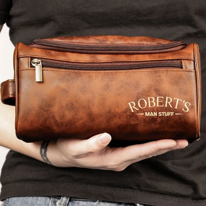 Personalized Leather Toiletry Bag, Thoughtful Travel Keepsake, Creative Gift for Husband or Dad
