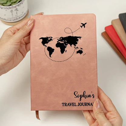 Personalized Leather Journal for Travel Memories with Compass and Luggage Art, Creative Gift for Friends