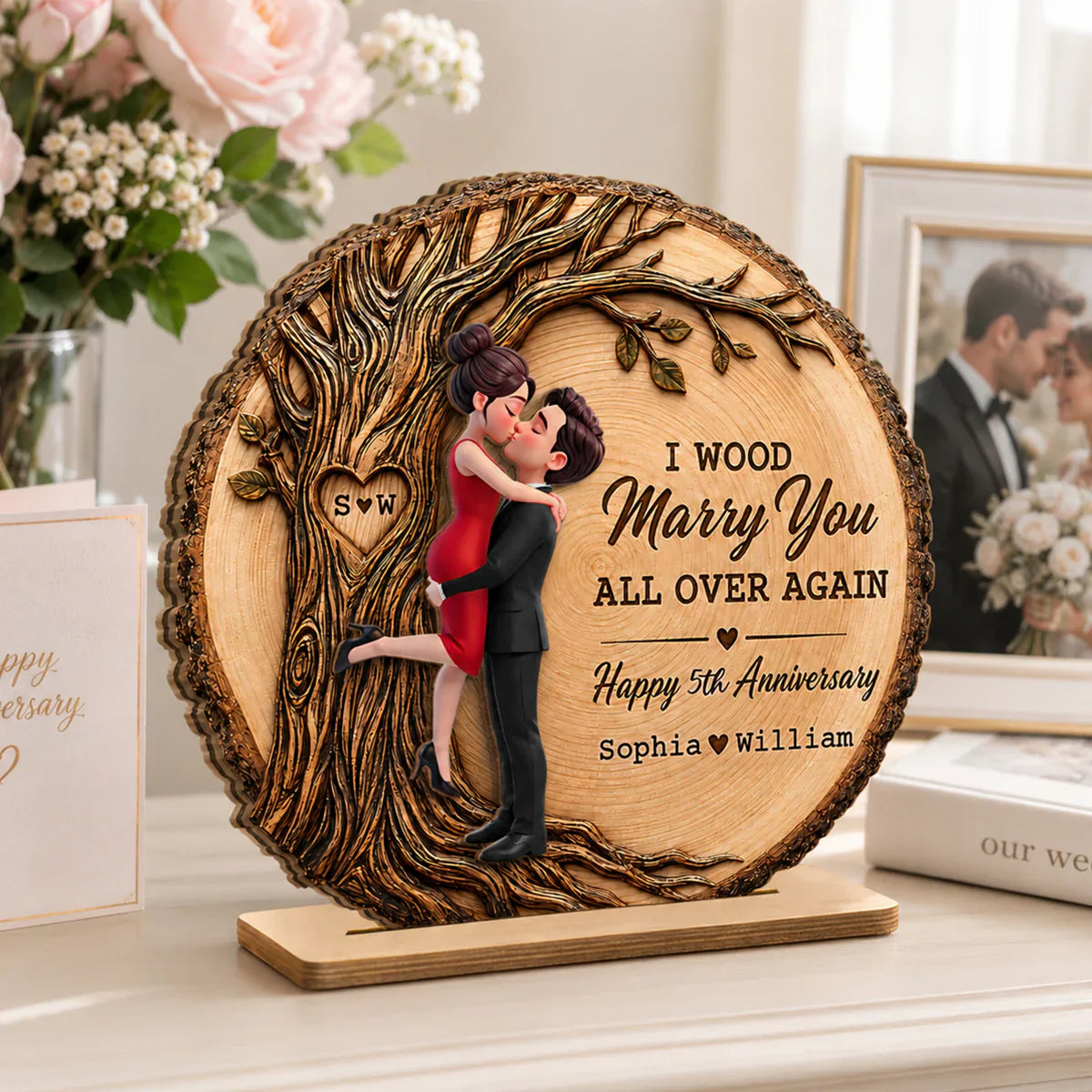 Personalized 2-Layer Wooden Plaque With Romantic Tree, Unique Creative Anniversary Gift for Husband & Wife